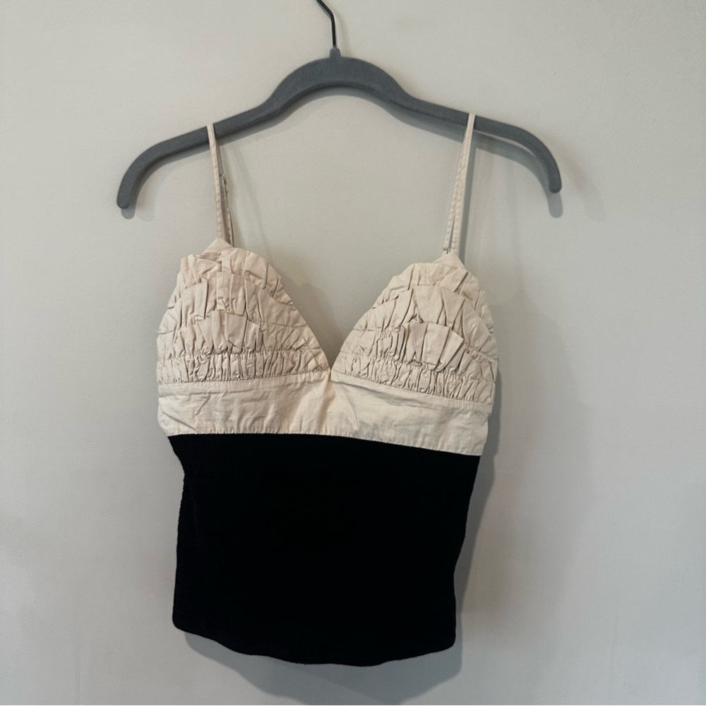 Zara Black & Cream Ruched Bustier Cami Top (NWT)